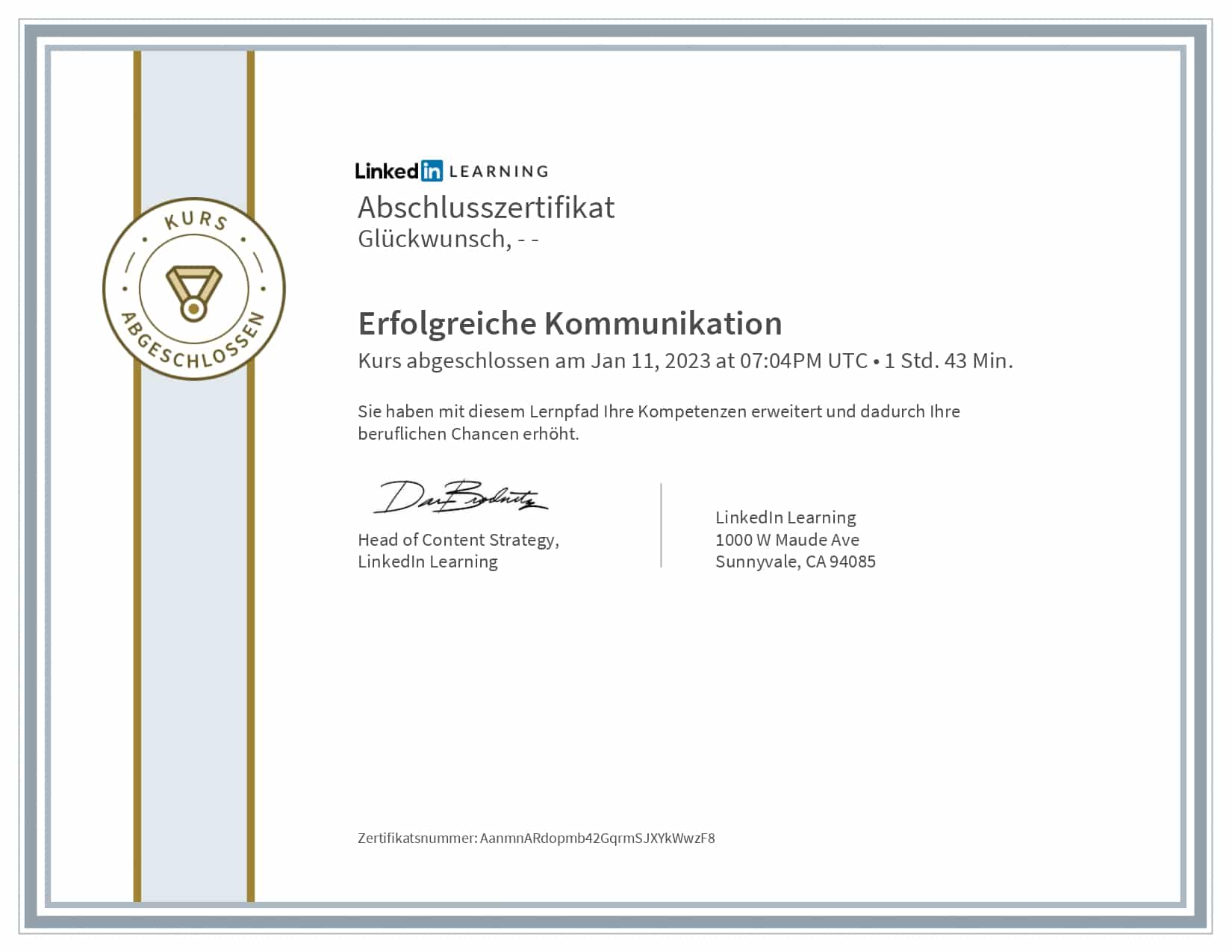 LinkedIn Learning Zertifikat: Erfolgreiche Kommunikation