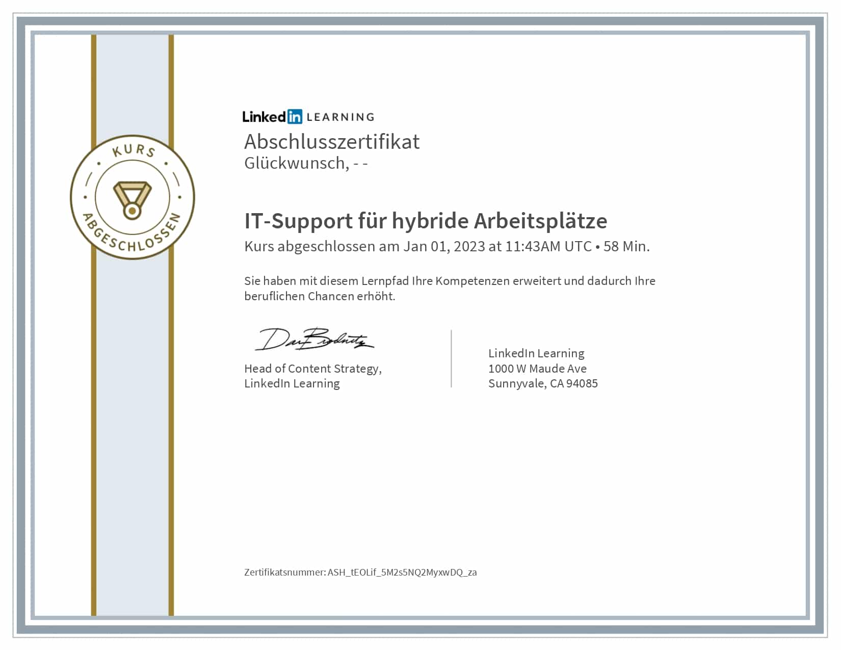 LinkedIn Learning Zertifikat: IT Support für hybride Arbeitsplätze