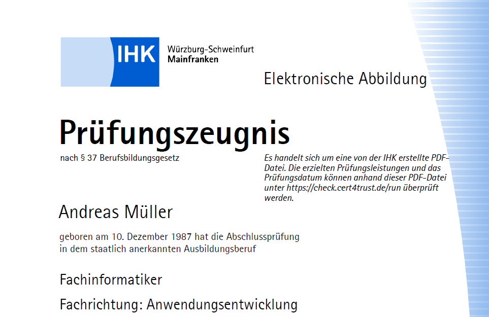 IHK Prüfungszeugnis